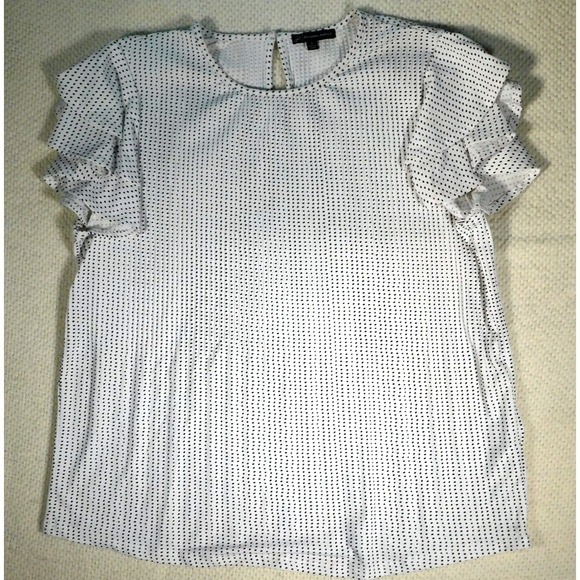 Womens White Blouse Top Size Small Adrianna Papell Eyelet Short Sleeve - Picture 1 of 9